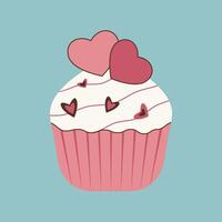 A hand-drawn cupcake decorated with hearts. An element for creating a design for Valentine's Day, weddings, menus, can be used on postcards, invitations, flyers, posters, advertising vector