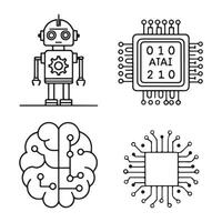 Minimal Line Icons for Artificial Intelligence and Machine Learning Concepts vector