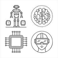 Clean Line Icons for AI Technologies and Cognitive Systems vector