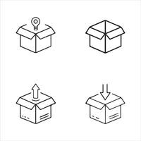 Bold Line and Silhouette Icons for Various Box Shapes vector