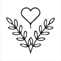 A heart and leafs in line drawing vector