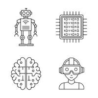 Bold Line Icons for Artificial Intelligence Algorithms and Processes vector