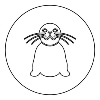 Seal icon in circle round black color illustration image outline contour line thin style vector