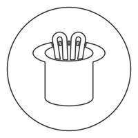 Hare ears in wizard's hat wizard conjure cylinder bunny rabbit appearing trick concept icon in circle round black color illustration image outline contour line thin style vector