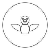 Bird icon in circle round black color illustration image outline contour line thin style vector
