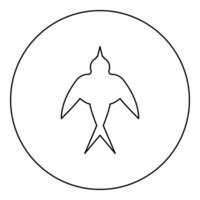 Swallow bird silhouette icon in circle round black color illustration image outline contour line thin style vector