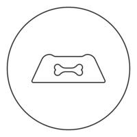 Dog bowl for water pet plate feed concept icon in circle round black color illustration image outline contour line thin style vector