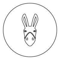 Donkey head silhouette icon in circle round black color illustration image outline contour line thin style vector