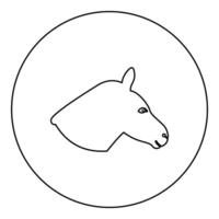Donkey head silhouette icon in circle round black color illustration image outline contour line thin style vector