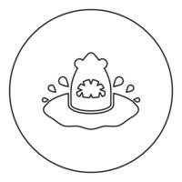 Shark's head in the water with splash icon in circle round black color illustration image outline contour line thin style vector