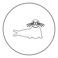 Seal lying icon in circle round black color illustration image outline contour line thin style vector