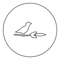 Bird on branch with leaves silhouette spring concept icon in circle round black color illustration image outline contour line thin style vector
