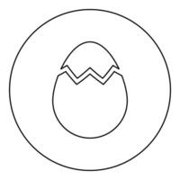 Egg with cracked eggshell damaged icon in circle round black color illustration image outline contour line thin style vector