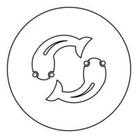 Fish goby two moves in circle icon in circle round black color illustration image outline contour line thin style vector