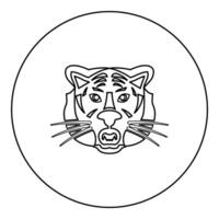 Tiger head icon in circle round black color illustration image outline contour line thin style vector