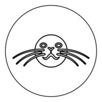 Head of seal icon in circle round black color illustration image outline contour line thin style vector