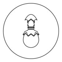 Evil dinosaur hatch from egg cracked eggshell icon in circle round black color illustration image outline contour line thin style vector