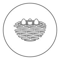 Bird's nest bird with egg icon in circle round black color illustration image outline contour line thin style vector