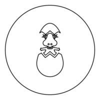 Dinosaur cute dino baby pretty hatch from egg cracked eggshell icon in circle round black color illustration image outline contour line thin style vector
