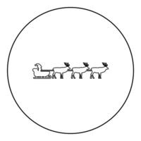 Santa Claus in a reindeer wagon chariot with sled icon in circle round black color illustration image outline contour line thin style vector