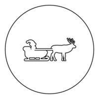 Santa Claus in a reindeer wagon chariot with sled icon in circle round black color illustration image outline contour line thin style vector