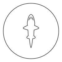 Shark icon in circle round black color illustration image outline contour line thin style vector