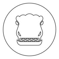 Head dinosaur dragon icon in circle round black color illustration image outline contour line thin style vector