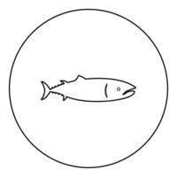 Tuna fish icon in circle round black color illustration image outline contour line thin style vector