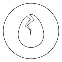 Egg with cracked eggshell damaged icon in circle round black color illustration image outline contour line thin style vector