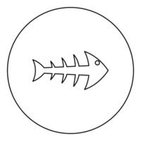 Skeleton of fish bone silhouette seafood concept fishbone icon in circle round black color illustration image outline contour line thin style vector