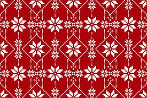 Christmas and New Year seamless pattern. White snowflakes on red pixel pattern vector