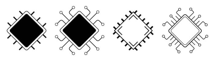 Processor line icon, microchip cpu technology board, Central processing unit. Design element flat, simple silhouette. vector