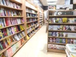 Blurred Backgrounds Shelves and stacks of books in a bookstore. The books sold are neatly arranged and categorized in rows of special bookshelves. Wallpaper Backgrounds. Bookstore Themes photo