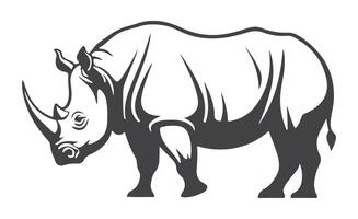 A bold and sturdy rhinoceros silhouette, showcasing its iconic horn and robust frame, symbolizing resilience and primal strength with a commanding presence. vector