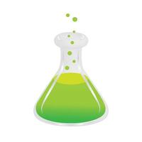 Liquid filled chemical 3D triangular flask bottle with bubbles for laboratory research. Isolated on white background Eps 10. vector