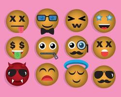 Set of 3d emoji. Emoticons expressing various emotions and feelings. Funny faces for communication on social networks. Emogi collection isolated on pink background vector