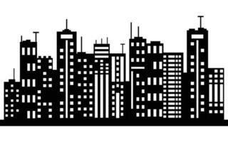 Silhouette of City Skyline with Skyscrapers and High-Rise Buildings in Black and White vector