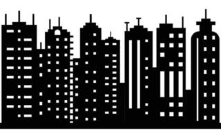 Black Silhouette of Modern City Skyline with Skyscrapers and Urban Architecture vector