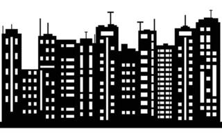 Urban Skyline Silhouette with Modern Skyscrapers and High Rise Buildings on White Background vector