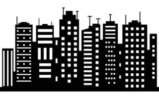 Black and White Urban Skyline Silhouette with Modern High-Rise Buildings vector