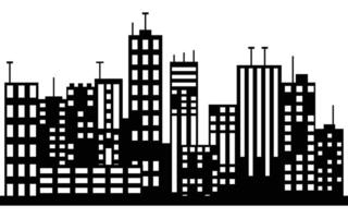 Black and White Urban Skyline Silhouette with Skyscrapers and Architectural Landmarks vector