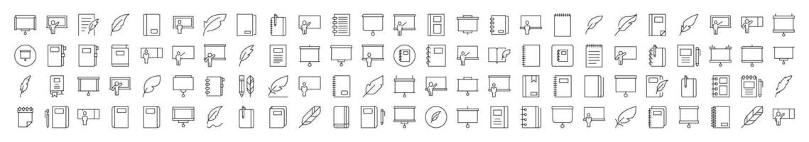 University Related Outline Image Set. Contains Icons of Professor, Teacher, Presentation Board, Notebook for Banners, Infographics, Books, Articles and Other Types of Design vector