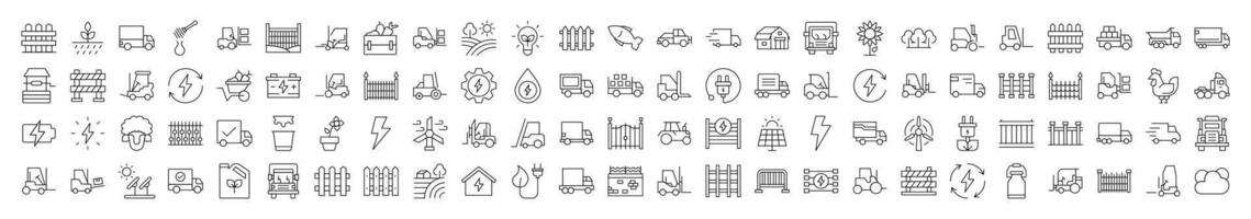 Agriculture Icon Bundle. Contains Icons of Tractor, Fence, Farm, Energy that Can Be Used for Design of Cards, Posts, Apps, Web Sites vector