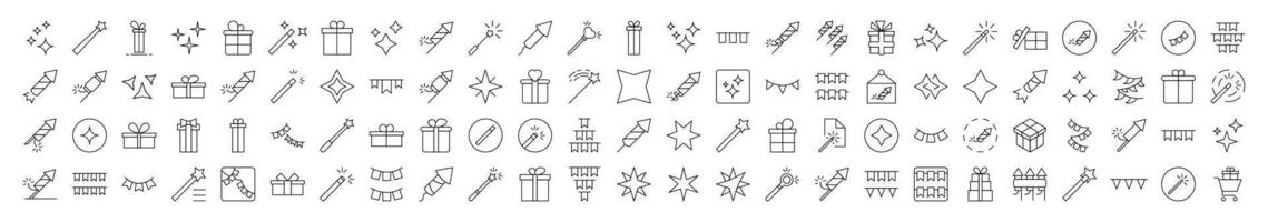 Collection of Signs of Holidays, Garlands, Magic Wand, Firework Drawn with Thin Line for apps, web sites, banners, infographics and other types of design vector