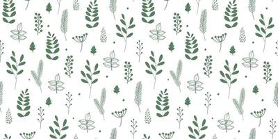 Seamless pattern with silhouettes of plants, leaves, berries. Abstract monochrome summer print. vector