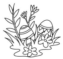 Easter composition with eggs and flowers. cute illustration in doodle style. coloring page vector