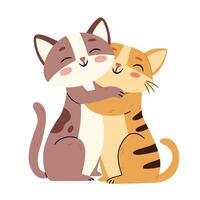 Two cats hugging.Happy sweet sleepy lazy kitties in love lying together, embracing. vector