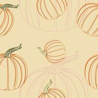 Editable Outline Style Pumpkins Vectorized Illustration in Various Positions as Seamless Pattern for Creating Background of Thanksgiving Day Related Design vector