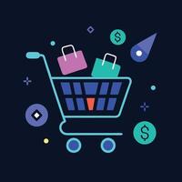 Futuristic Shopping Cart Icon Holographic Art vector