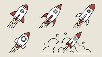 Set of different rockets launching and flying, representing start up business, innovation and exploration vector